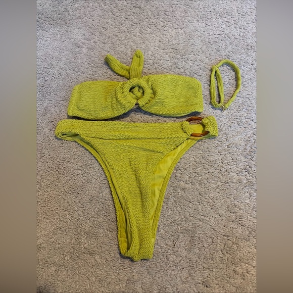 Monday Swimwear Other - Monday Swim Chartreuse Crinkle Costa Rica Top Antigua Bottoms Size Small Bikini